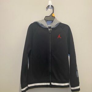Nike Air Jordan Jumpman L/S Zip Up Hoodie Black Grey Hood Boy’s Size 7 L EUC